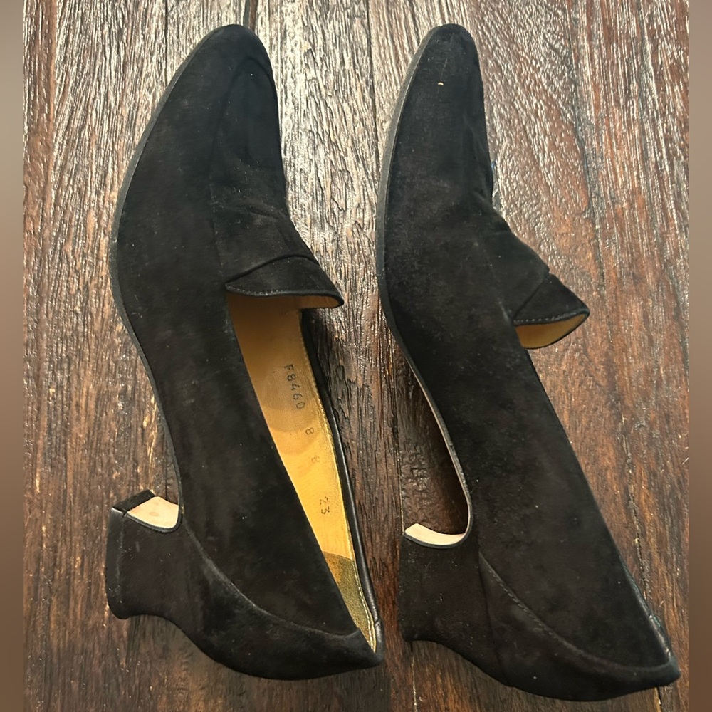 Cole Haan Vintage Black Suede Heeled Made in Italy Loafers - Picture 4 of 8